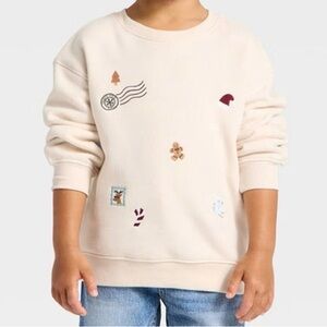 Cat & Jack Cream Crewneck Sweater with Holiday Motifs
